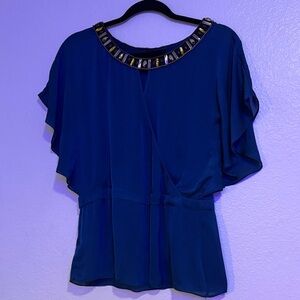 bebe Royal Blue Blouse with Embellished Neckline size XXS